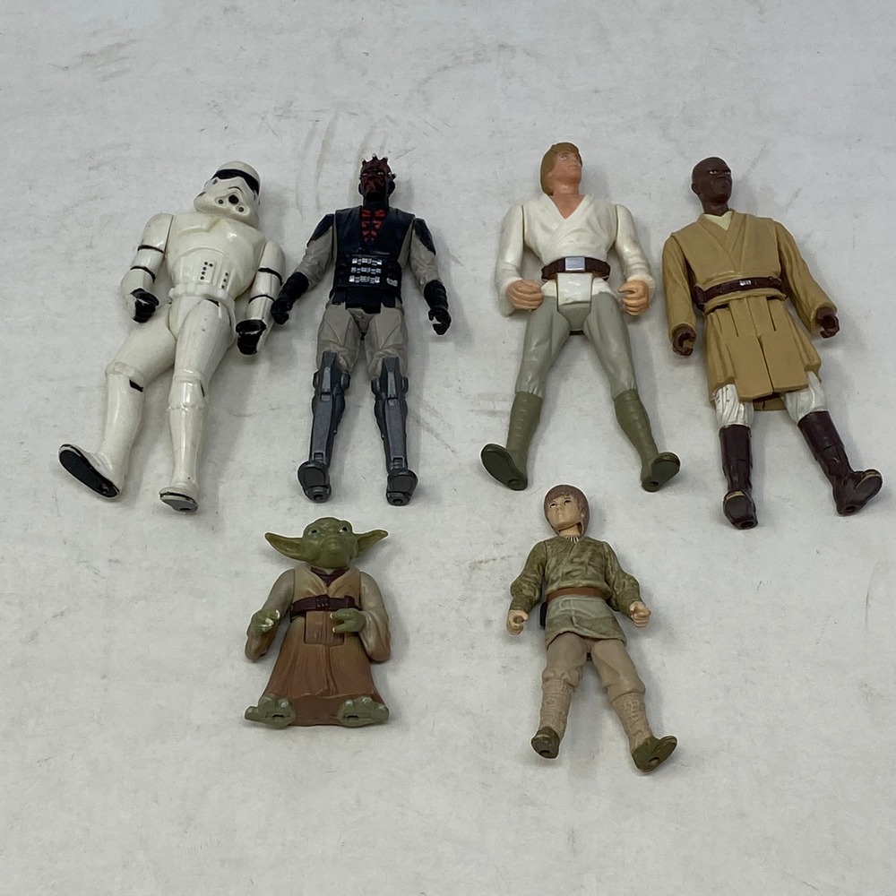 Star Wars Action Figure Lot Luke Skywalker Yoda Darth Maul Mace Windu 6pc